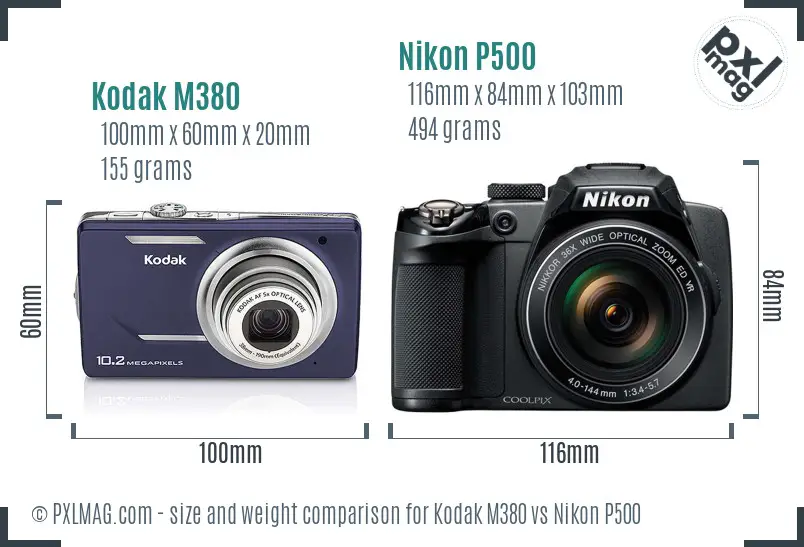Kodak M380 vs Nikon P500 size comparison