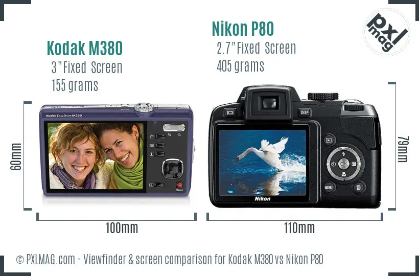 Kodak M380 vs Nikon P80 Screen and Viewfinder comparison
