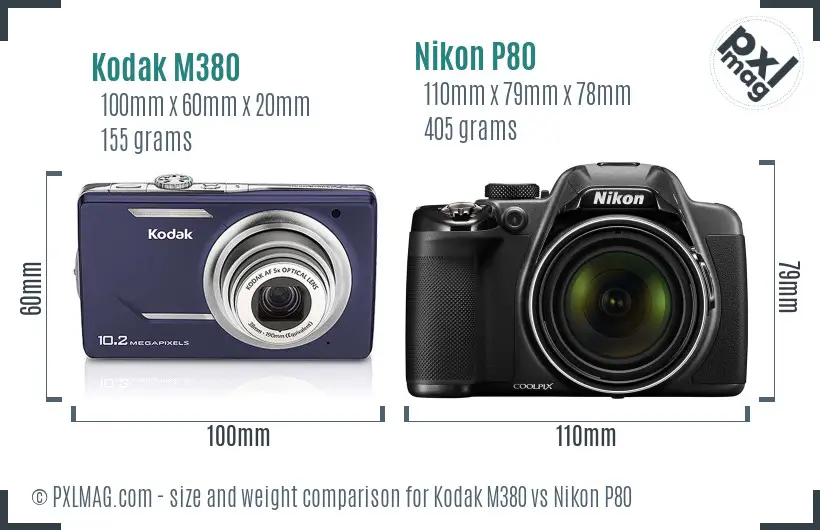 Kodak M380 vs Nikon P80 size comparison