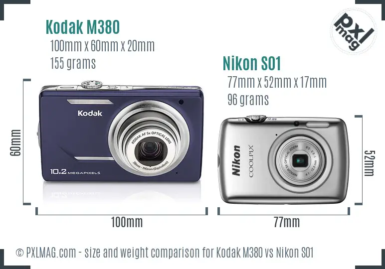 Kodak M380 vs Nikon S01 size comparison