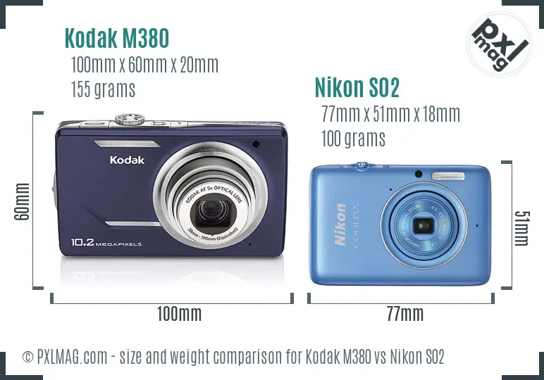 Kodak M380 vs Nikon S02 size comparison