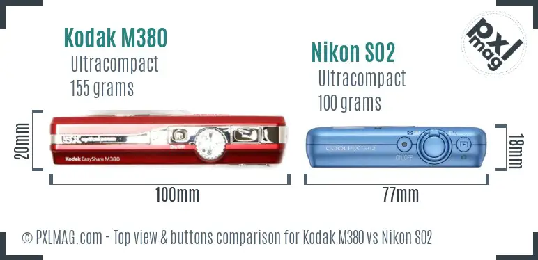 Kodak M380 vs Nikon S02 top view buttons comparison