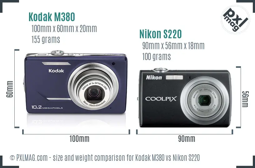Kodak M380 vs Nikon S220 size comparison