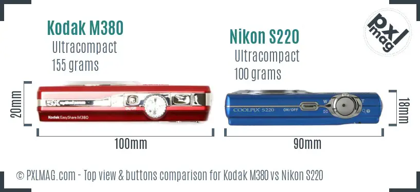 Kodak M380 vs Nikon S220 top view buttons comparison