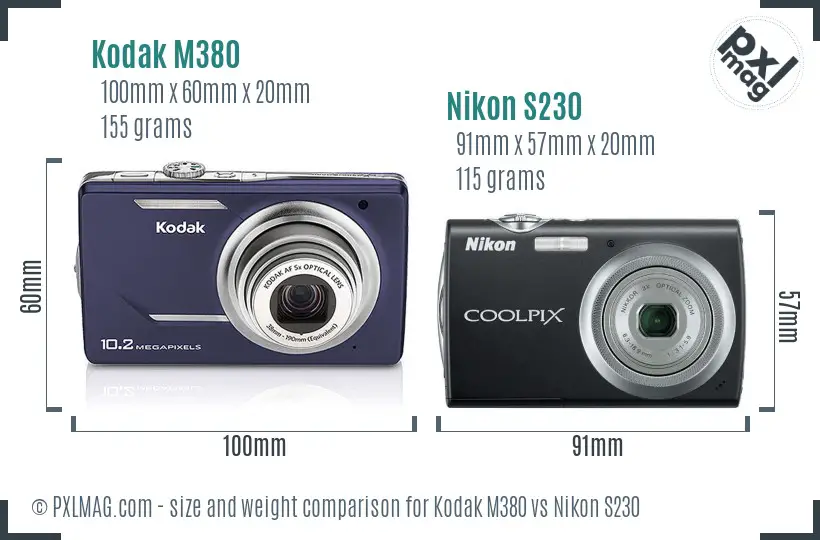 Kodak M380 vs Nikon S230 size comparison