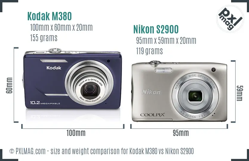 Kodak M380 vs Nikon S2900 size comparison