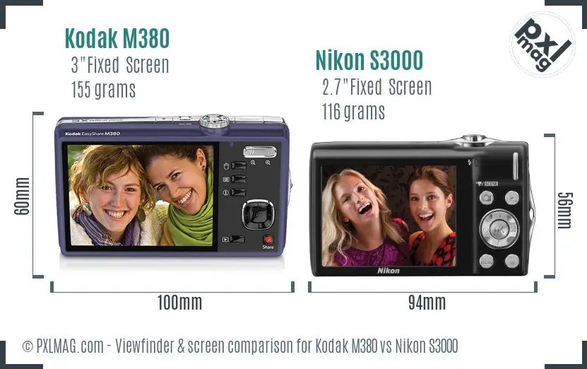 Kodak M380 vs Nikon S3000 Screen and Viewfinder comparison