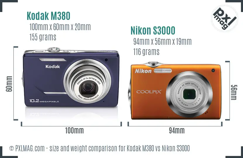 Kodak M380 vs Nikon S3000 size comparison