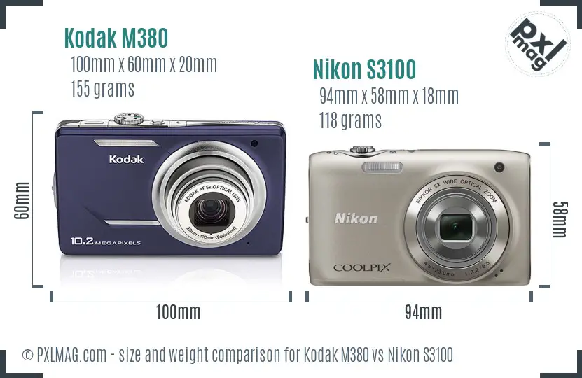 Kodak M380 vs Nikon S3100 size comparison