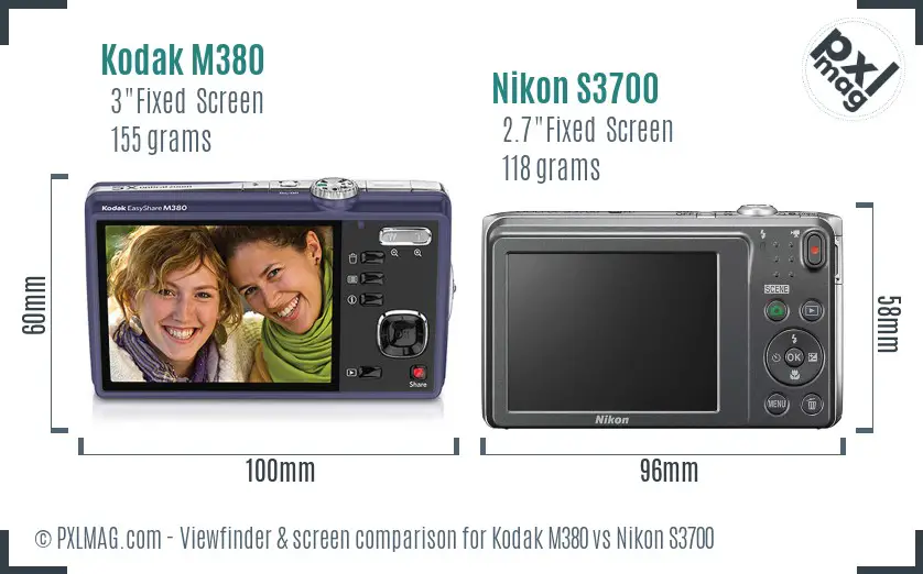 Kodak M380 vs Nikon S3700 Screen and Viewfinder comparison