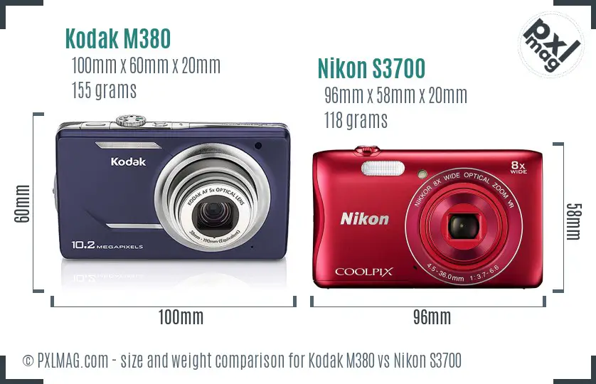 Kodak M380 vs Nikon S3700 size comparison