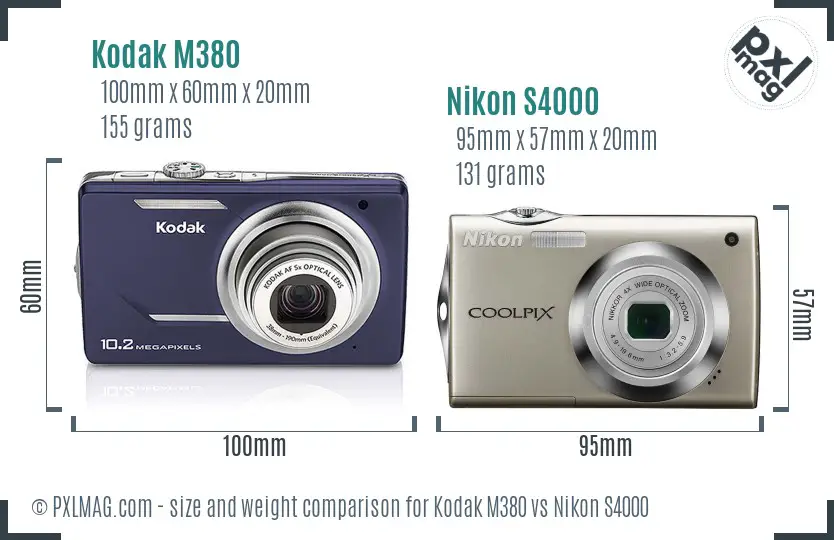Kodak M380 vs Nikon S4000 size comparison