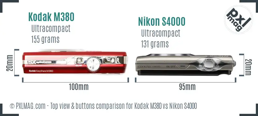 Kodak M380 vs Nikon S4000 top view buttons comparison