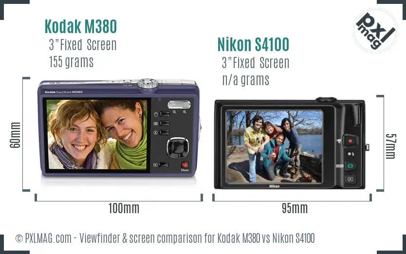 Kodak M380 vs Nikon S4100 Screen and Viewfinder comparison