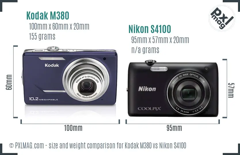 Kodak M380 vs Nikon S4100 size comparison