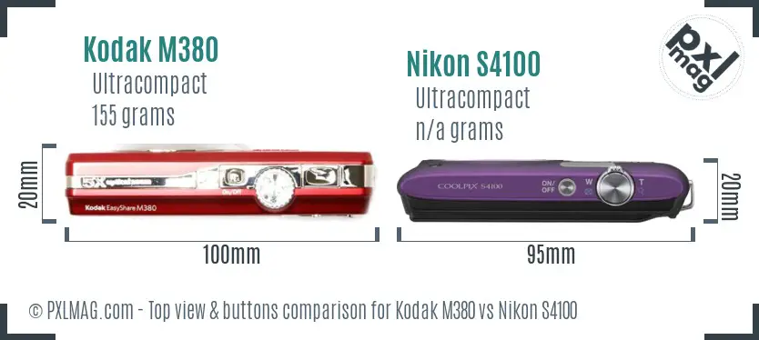 Kodak M380 vs Nikon S4100 top view buttons comparison