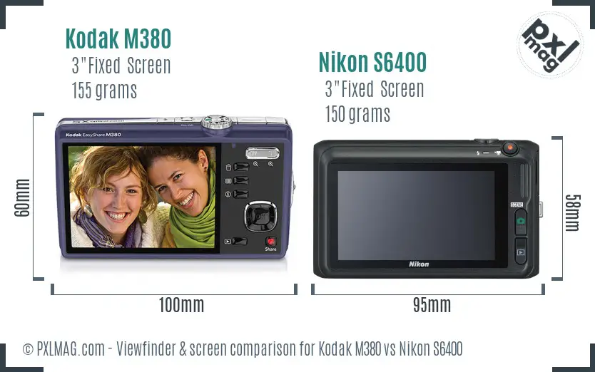 Kodak M380 vs Nikon S6400 Screen and Viewfinder comparison