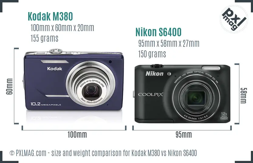 Kodak M380 vs Nikon S6400 size comparison