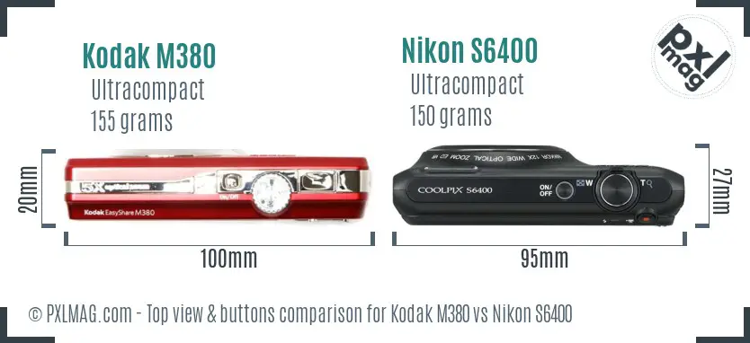 Kodak M380 vs Nikon S6400 top view buttons comparison