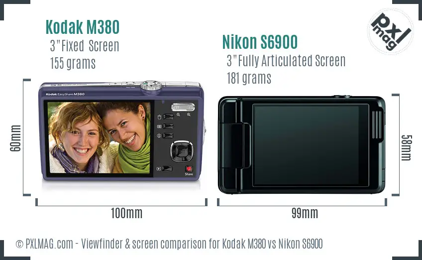 Kodak M380 vs Nikon S6900 Screen and Viewfinder comparison