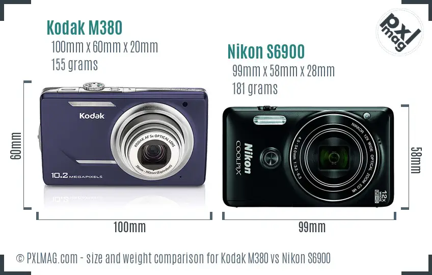 Kodak M380 vs Nikon S6900 size comparison