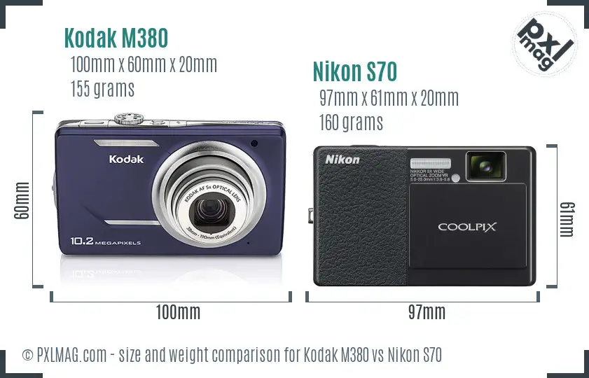 Kodak M380 vs Nikon S70 size comparison
