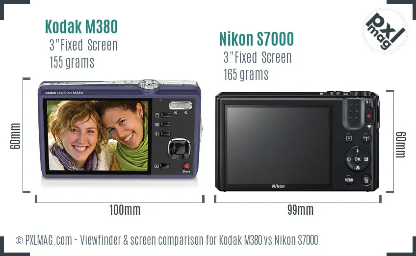Kodak M380 vs Nikon S7000 Screen and Viewfinder comparison