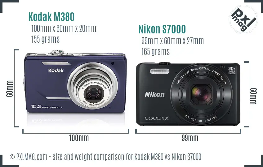 Kodak M380 vs Nikon S7000 size comparison