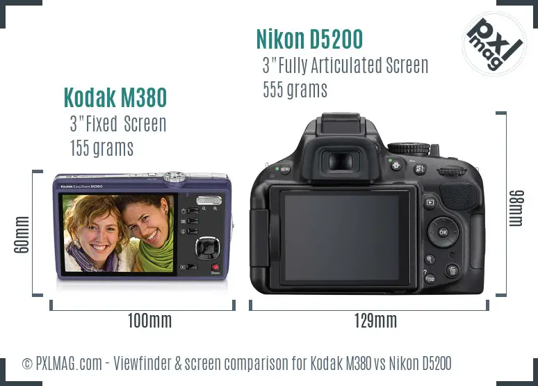Kodak M380 vs Nikon D5200 Screen and Viewfinder comparison