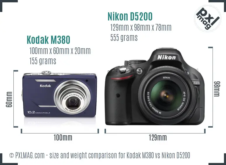Kodak M380 vs Nikon D5200 size comparison