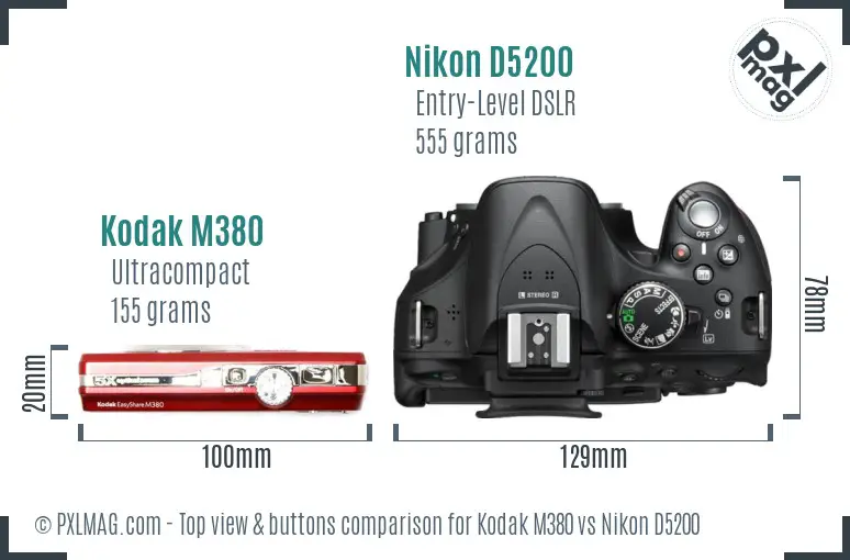 Kodak M380 vs Nikon D5200 top view buttons comparison