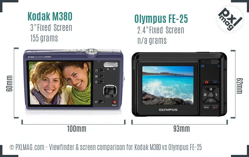 Kodak M380 vs Olympus FE-25 Screen and Viewfinder comparison