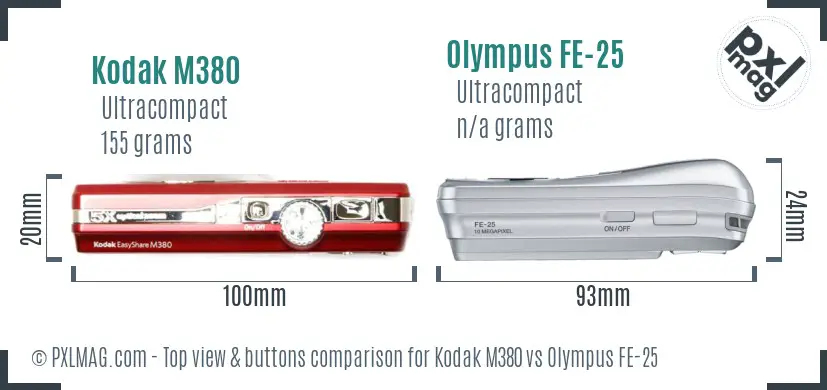 Kodak M380 vs Olympus FE-25 top view buttons comparison