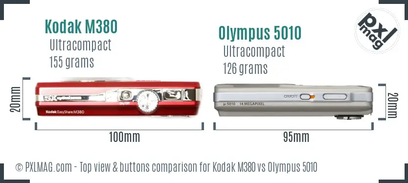 Kodak M380 vs Olympus 5010 top view buttons comparison