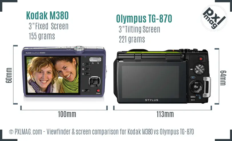 Kodak M380 vs Olympus TG-870 Screen and Viewfinder comparison