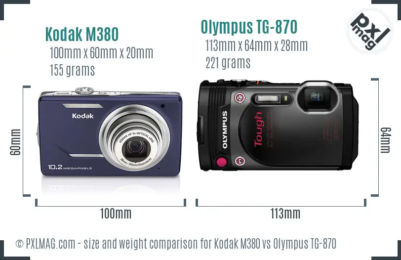Kodak M380 vs Olympus TG-870 size comparison
