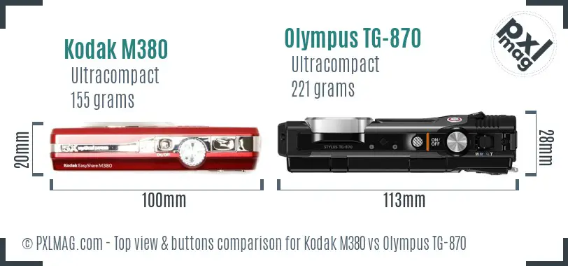 Kodak M380 vs Olympus TG-870 top view buttons comparison