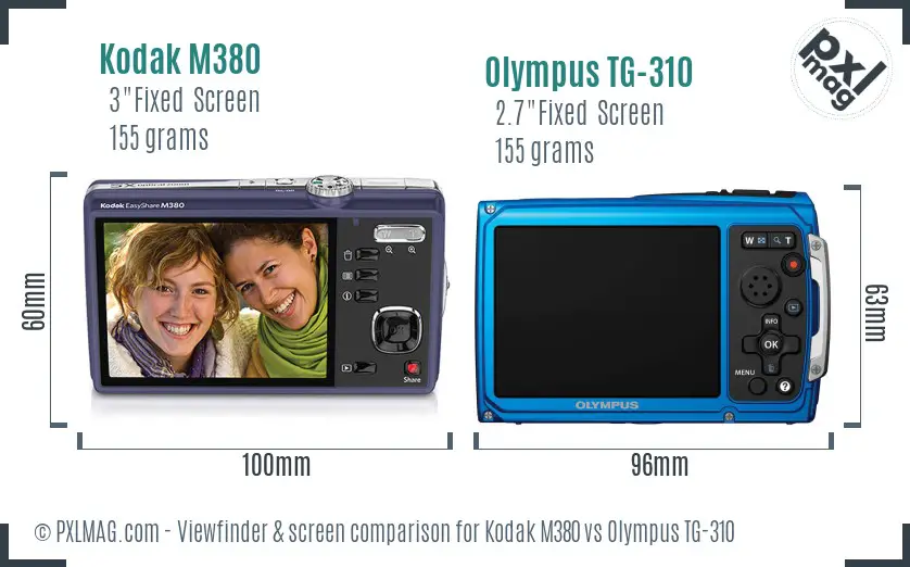 Kodak M380 vs Olympus TG-310 Screen and Viewfinder comparison