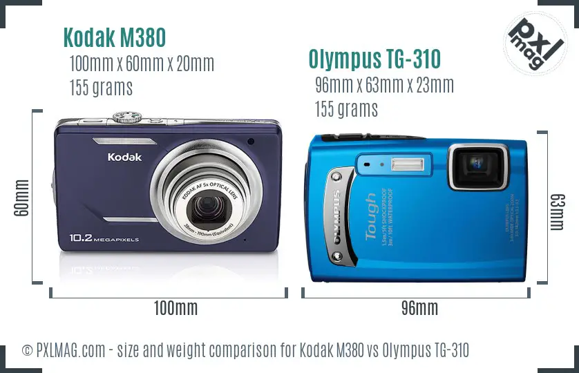 Kodak M380 vs Olympus TG-310 size comparison