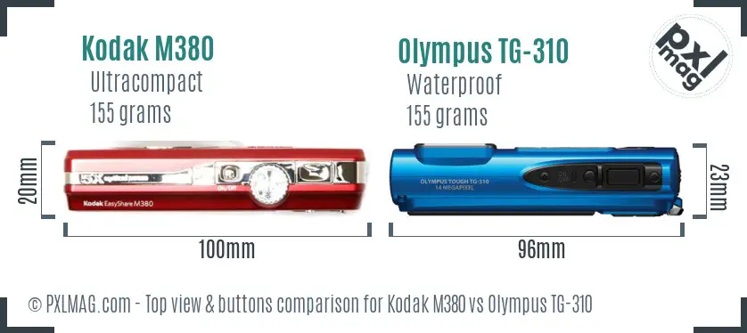 Kodak M380 vs Olympus TG-310 top view buttons comparison