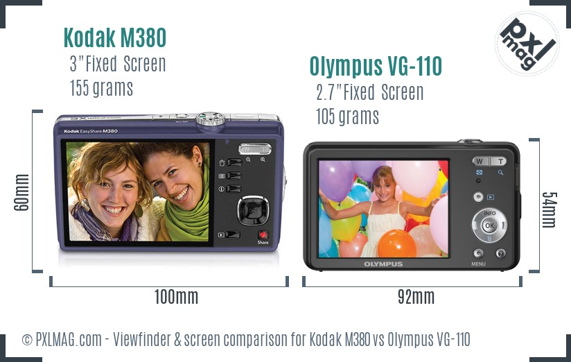 Kodak M380 vs Olympus VG-110 Screen and Viewfinder comparison