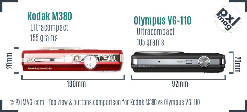 Kodak M380 vs Olympus VG-110 top view buttons comparison