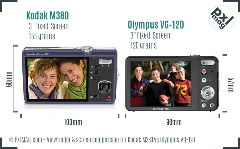 Kodak M380 vs Olympus VG-120 Screen and Viewfinder comparison