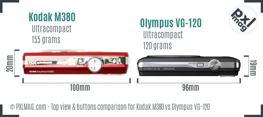 Kodak M380 vs Olympus VG-120 top view buttons comparison