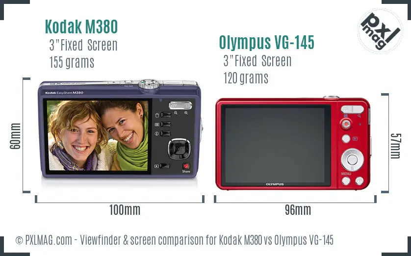 Kodak M380 vs Olympus VG-145 Screen and Viewfinder comparison