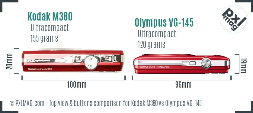 Kodak M380 vs Olympus VG-145 top view buttons comparison