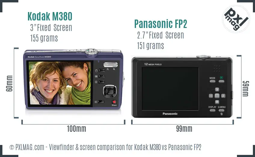 Kodak M380 vs Panasonic FP2 Screen and Viewfinder comparison