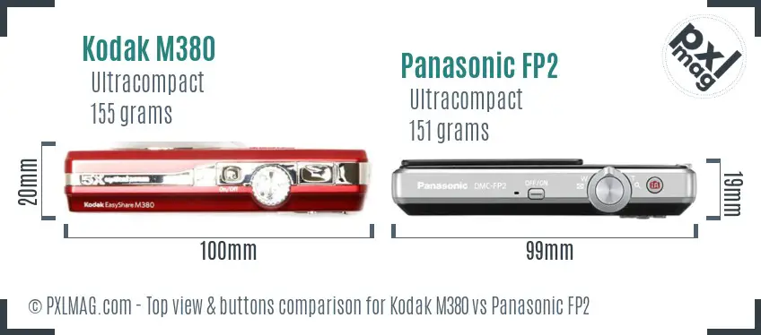 Kodak M380 vs Panasonic FP2 top view buttons comparison