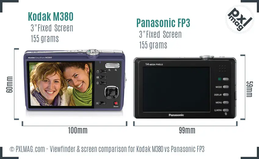 Kodak M380 vs Panasonic FP3 Screen and Viewfinder comparison
