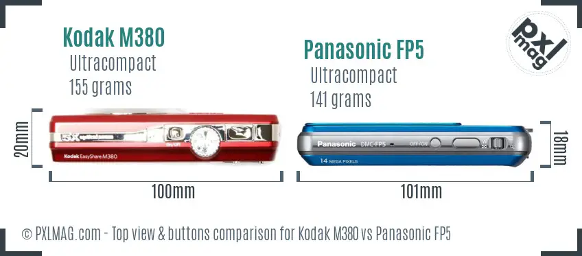 Kodak M380 vs Panasonic FP5 top view buttons comparison